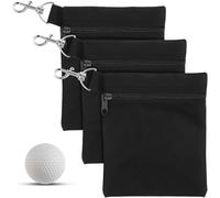 SOESFOUFU 3 Piezas Bolsa de Golf con Soporte para Tees y Bolsillo Negro | Oxford Resistente, Cierre de Cremallera y Clip Metálico, para Campo y Práctica, Portátil y Fácil de Fijar