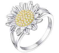 SOESFOUFU Anillo de Girasol Elegante para Mujer Circonita Cúbica, Pieza de Declaración de Cobre en Color Plata Adecuado para San Valentín y Sesiones de Fotos