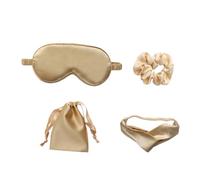 SOESFOUFU Antifaz de Seda Artificial para Dormir con Bolsa de Almacenamiento Cinta para Cabello y Banda Alivio de Fatiga Ocular y Mejora Circulación Color Dorado