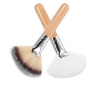 SOESFOUFU Brochas de Maquillaje Facial 2 Piezas Set Mango Largo de Madera y Pelo de Nailon para Polvos Fijadores y Rubor, Pinceles Abanico Grandes para Maquillaje Profesional