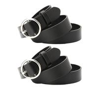 SOESFOUFU Cinturón de Moda para Mujer Material de Imitación Cuero y Aleación Estilo Retro Negro Hebilla Redonda Clásica Pack de 2 Piezas para Pantalones Casuales