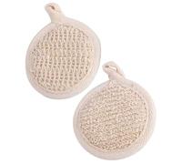 SOESFOUFU Esponjas Exfoliantes Naturales para Cuerpo 2 Piezas (8x8 Cm Punto Masaje 8x8 Cm Algodón y Lino), Paño Exfoliante Corporal Reutilizable para Ducha y Limpieza Profunda