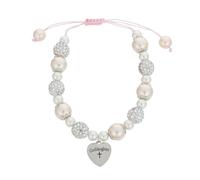 SOESFOUFU Pulsera de Bautismo y Comunión: Cadena de muñeca con dije en forma de corazón y cruz - Regalo de cumpleaños para ahijada de parte de la madrina y el padrino.