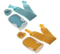 SOESFOUFU Toalla Exfoliante para Baño 6 Piezas Set, Guantes Exfoliantes Corporales, Toalla Larga para Frotar la Espalda, Colores Flor Azul y Amarillo Jengibre, para Ducha y Cuidado Personal