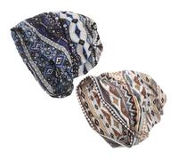 SOESFOUFU Turbantes de Quimioterapia para Mujeres 2 Piezas, Gorros Étnicos de Algodón Satinado Nudo, Estampado Floral Azul y Caqui, Suaves y Elásticos para Hospital, Hogar y Uso Diario