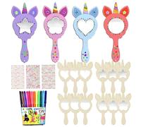 SOETDERT Espejo de Madera Unicornio, 12 Piezas DIY Princesa Pequeño Espejo de Mano, Niños Espejo de Unicornios con Decoraciones, Creativo Juegos de Manualidades Regalo Cumpleaños para Niñas