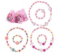 SOETDERT Unicornio Collar Pulsera Set, 6 Piezas Joyas Niña Amistad Collares y Pulseras, Coloreada Madera Unicornio Joyas para Niños, Niñas, Regalos de Cumpleaños Princesas Fiestas Accesorios
