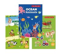 SoeUyd 3 Piezas Libro Pegatinas, Libro Pegatinas Reutilizables, Pegatinas Infantiles para Niños de 2-6 Años, Granja, Mundo Submarino, Mundo Animal,Pegatinas Educativo,Regalos de Cumpleaños