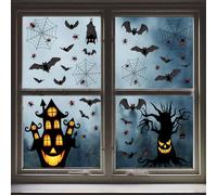SoeUyd 4 Piezas Pegatinas Ventana Halloween, Fotos de Ventana de Halloweens, Decoraciones de Ventana de Halloweens, Casa Encantada, Murciélagos, Arañas Pegatinas de Ventana de Halloween