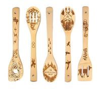 SoeUyd 5 Piezas Divertido Harry Cuchara Madera Cocina, Utensilios De Cocina Madera, Espatula Madera, Natural Y Duradero, Hecho De Bambú, Perfecto Para La Familia Y Amigos