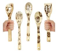 SoeUyd 5 Piezas Star War Cucharas Madera Quemadas Cucharas Giratorias para Cocinar Espátulas Talladas Utensilios Cocina Antiadherentes Gadgets Cocina Regalos Inauguración la Casa y Bodas