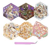 SoeUyd 6 Piezas DIY Scene Stickers, 3D Sticker Scene, Pegatinas 3D Escenas, 3D House Stickers con Pinzas, Creación de Espacios a Medida para Cafeterías, Boutiques, Restaurantes y Mucho Más