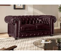 Sofá 2 plazas chesterfield BRENTON 100% piel de búfalo - Cereza