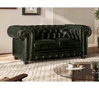 Sofá 2 plazas chesterfield BRENTON 100% piel de búfalo - Verde