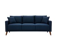 Sofá 3-4 plazas de tejido azul oscuro y madera oscura MUNIK