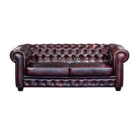 Sofá 3 plazas chesterfield BRENTON 100% piel de búfalo - Cereza