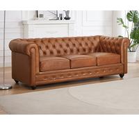 Sofá 3 plazas de piel de vaca color camel CHESTERFIELD