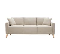 Sofá 3 plazas de tela beige y madera clara MUNIK