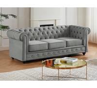 Sofá 3 plazas de terciopelo CHESTERFIELD - Gris plata