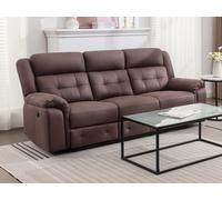 Sofá 3 plazas relax eléctrico de microfibra con aspecto de cuero envejecido color marrón ORTIANO