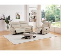 Sofá 3 plazas y sillón relax eléctrico de cuero beige ADELIO
