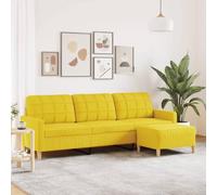 Sofa 3 Seater with Ottoman Light Yellow Fabric 210cm Modern Living Room Furniture, Soft Polyester Material, Thick Cushion Padding, Sturdy Metal Frame for Comfortable Relaxation and Entertainment