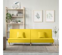Sofa Bed Convertible Sleeper with Adjustable Backrest, Light Yellow Fabric Modern Furniture for Small Spaces, Guest Room and Living Room, Durable Plywood Frame, Thick Padding, 2 Decorative Cushions