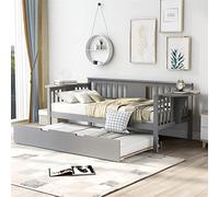 Sofá biplaza de lujo, 2 mesas pequeñas y 8 soportes de listones de madera, no requiere somier para adultos, dormitorio, sala de estar (blanco, matrimonial) (gris con cama nido individual)