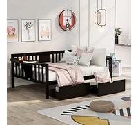 Sofá biplaza de lujo, 2 mesas pequeñas y 8 soportes de listones de madera, no requiere somier para adultos, dormitorio, sala de estar (blanco, matrimonial) (espresso con dos cajones completos)