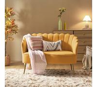 Sofá biplaza de terciopelo amarillo de 2 plazas con patas de metal y respaldo de brazo para sala de estar y dormitorio, comodidad elegante y diseño moderno