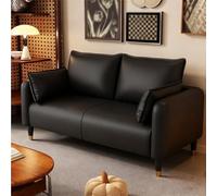 Sofá biplaza moderno de piel sintética de mediados de siglo, diseño cómodo con marco de madera maciza y patas elevadas, ideal para sala de estar, oficina o dormitorio