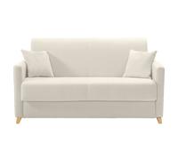 Sofá cama 2-3 plazas nórdico beige y madera clara con colchón de 13 cm SKANDY