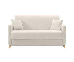 Sofá cama 2-3 plazas nórdico beige y madera clara con colchón de 13 cm SKANDY