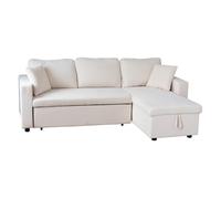 Happy Garden Clark Sofá Cama esquinero de 3 plazas de Pana Beige, Convertible con cajón Deslizante, Chaise Longue Reversible y Caja de almacenaje