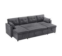 Sofá cama 4 plazas convertible panorámico de algodón y lino con almacenaje,gris