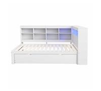 Sofá cama 90*200 cm - con cama extensible, con toma usb y luz led, con estantes y compartimentos, gran capacidad de almacenamiento - blanco