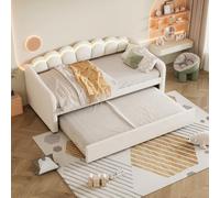 Sofá cama 90 x 200 cm con LED, marco de sofá con cama nido de terciopelo, luz de ambiente cambiante de color, mando a distancia, estilo minimalista y beige (sin colchón)