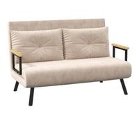 HOMCOM Sofá Cama 2 Plazas Plegable Convertible 3 en 1 Respaldo Ajustable 5 Niveles, Almohadas, Beige, 102x73x81cm Aosom España