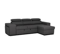 Sofá-cama chaise longue budwing john negro c/ cabecera ajustable y 2 pufs - 5 plazas - 263x127x96 cm