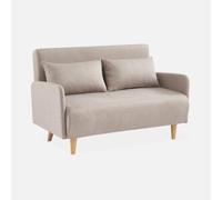 Sofá cama con patas de madera de 2 plazas beige