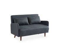 Sofá cama con patas de madera de 2 plazas gris oscuro - 131x75x81 cm