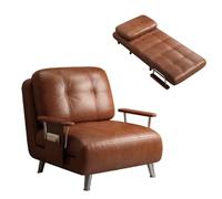 Sofá cama convertible con ajuste de respaldo de 5 niveles, diseño ergonómico, reposabrazos de acero inoxidable, piel encerada tamaño queen para sala de estar, oficina, apartamento