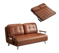 Sofá cama convertible con ajuste de respaldo de 5 niveles, diseño ergonómico, reposabrazos de acero inoxidable, piel encerada tamaño queen para sala de estar, oficina, apartamento