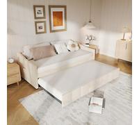 Sofá cama Convertible de 2 plazas 90/180 x 200 cm, sofá cama acolchado con somier de láminas, sofá cama nido extensible, tejido aterciopelado (sin colchón) (Beige B)