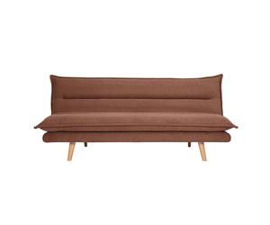 Sofá cama convertible de 3 plazas en tejido chenilla texturado tierra quemada y madera clara BINGO