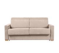 Sofá cama convertible de 3 plazas en tela de efecto terciopelo beige con reposacabezas ajustables y colchón de 18 cm NORO