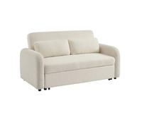 Sofá cama convertible redondeado de 2 plazas bouclette, lino, crema, 170x90x88 cm