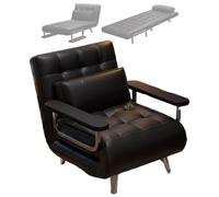 Sofá cama convertible retro, respaldo ajustable de 5 niveles, piel sintética, sillón individual para espacio pequeño, soporte de 300 kg para oficina en casa