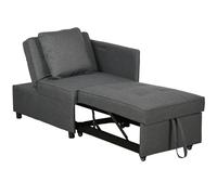HOMCOM Sofá Cama 3 en 1 Sofá Individual con Respaldo Ajustable Sillón Cama Individual con Almohadas para Dormitorio Sala de Estar Apartamento Gris