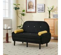 Sofá cama de 2 plazas con función de sueño, cama de invitados, pequeño sofá de pana con respaldo ajustable y reposacabezas redondo para apartamentos, salón (negro)